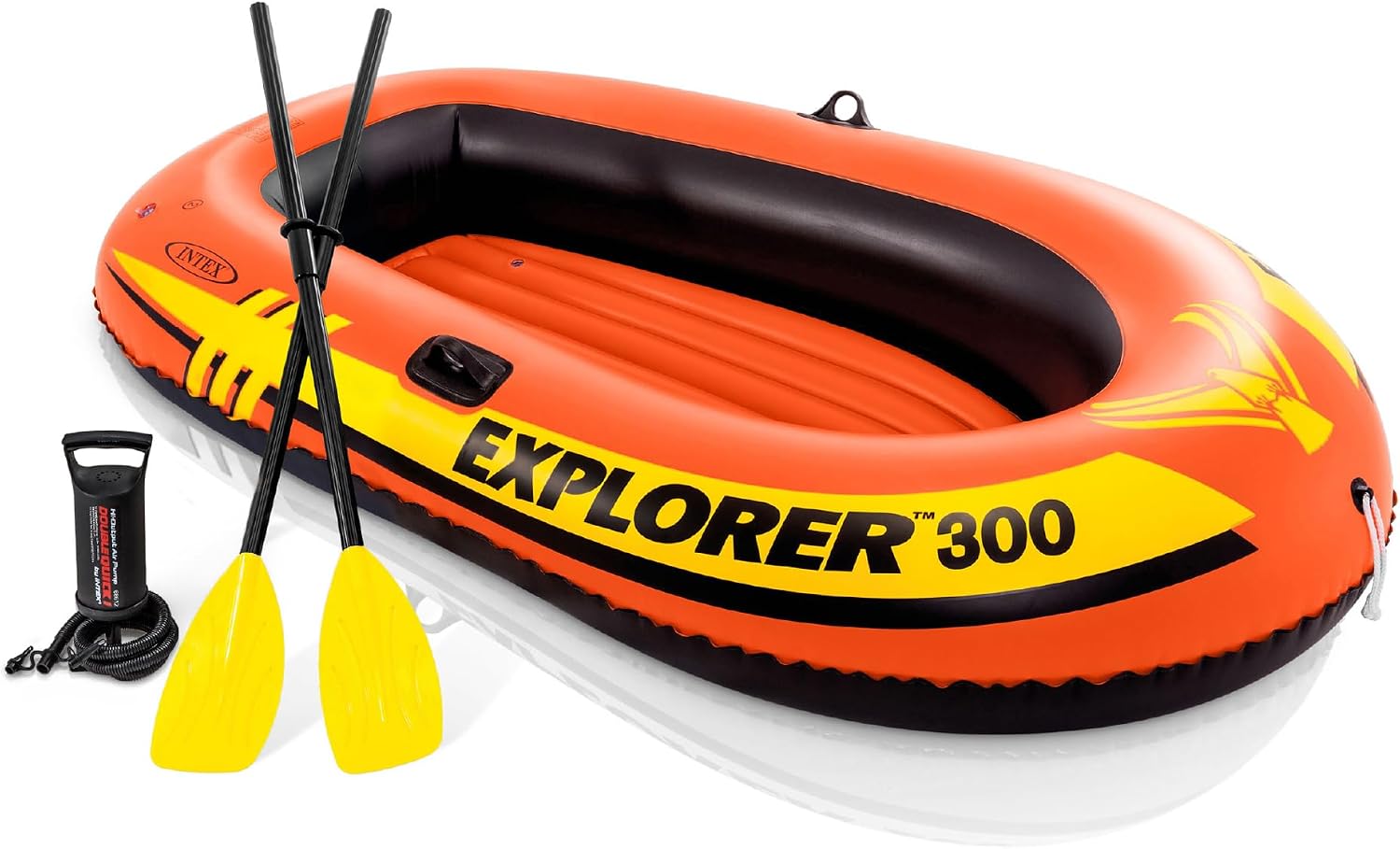 INTEX Explorer Compact Inflatable Boat Series: Dual Air Chambers, Welded Oar Locks, Grab Handles, Bow Rope, Sporty Design