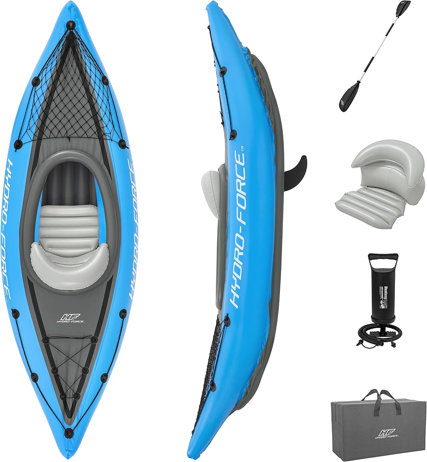 Bestway Hydro Force inflatable kayak set with seat, paddle, and hand pump