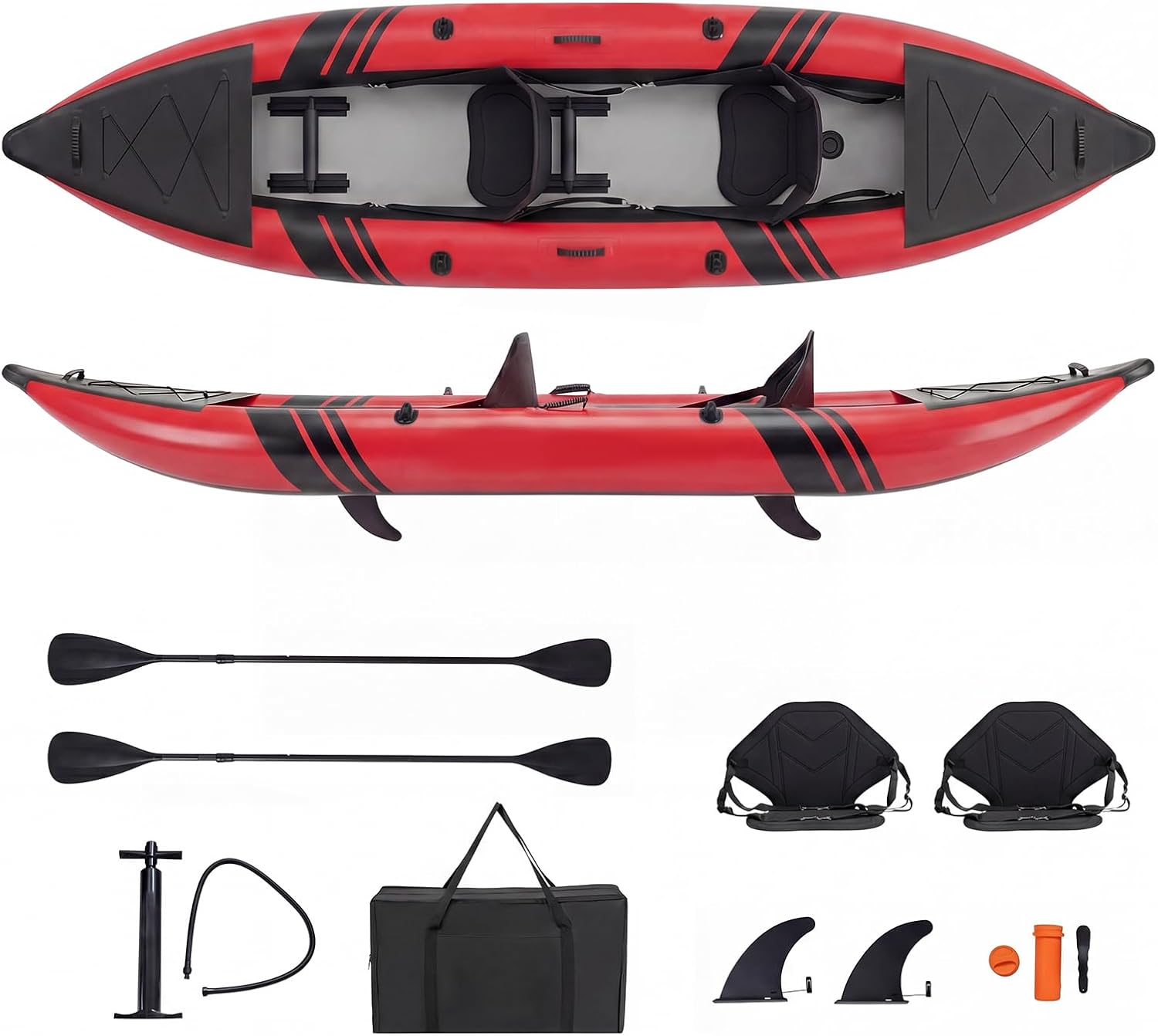 GYMAX tandem inflatable kayak with two padded seats and two aluminum paddles