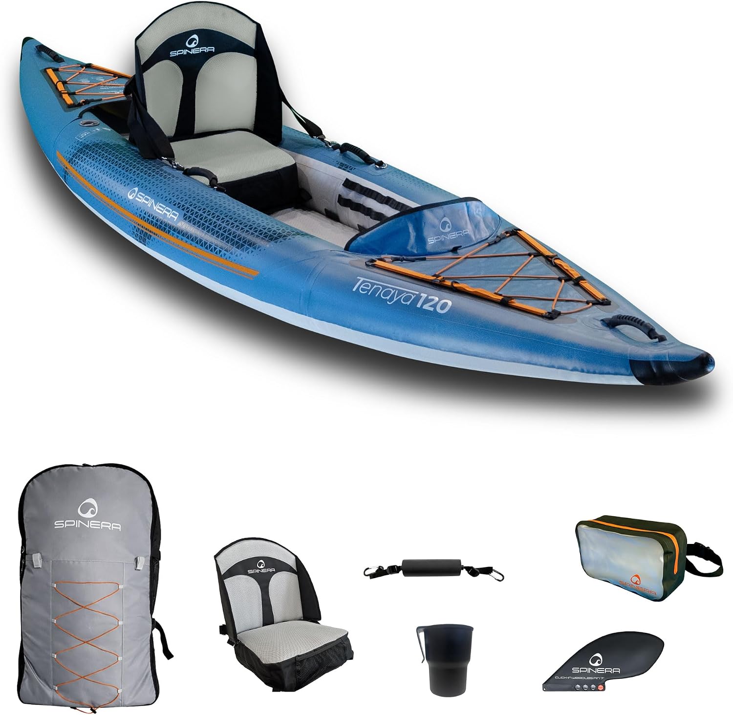 Spinera Tenaya Inflatable Kayak, Performance Recreational, Light, Durable, Stable, Rigid Welded Tubes, Drop Stitch Hi-Pressure Floor, Comfortable Pro High Back Seat, available as 1,2 or 3 Person Kayak