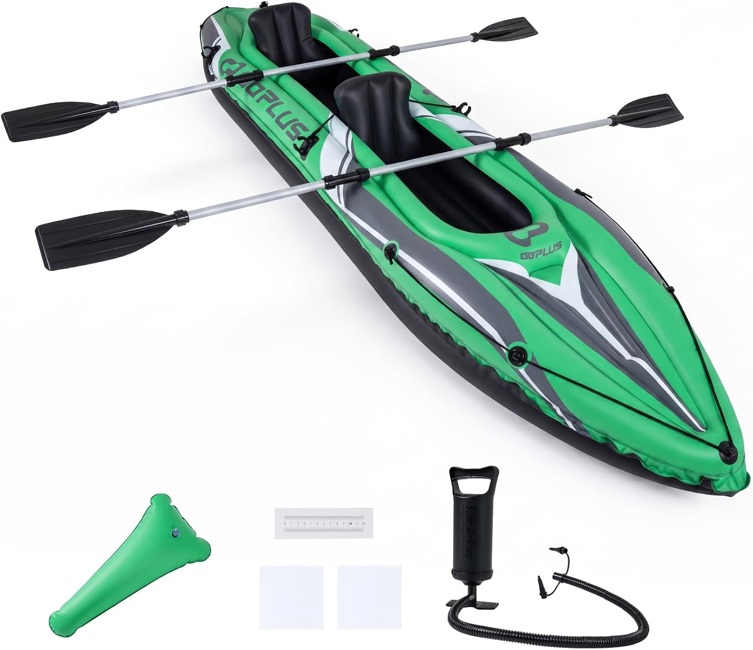 Goplus Inflatable Kayak 2 Person, 11.5 FT Tandem Touring Kayak with Aluminum Paddles, Seats, Footrest, Hand Pump, Heavy Duty Blow Up Canoe for Adults Fishing Lake River