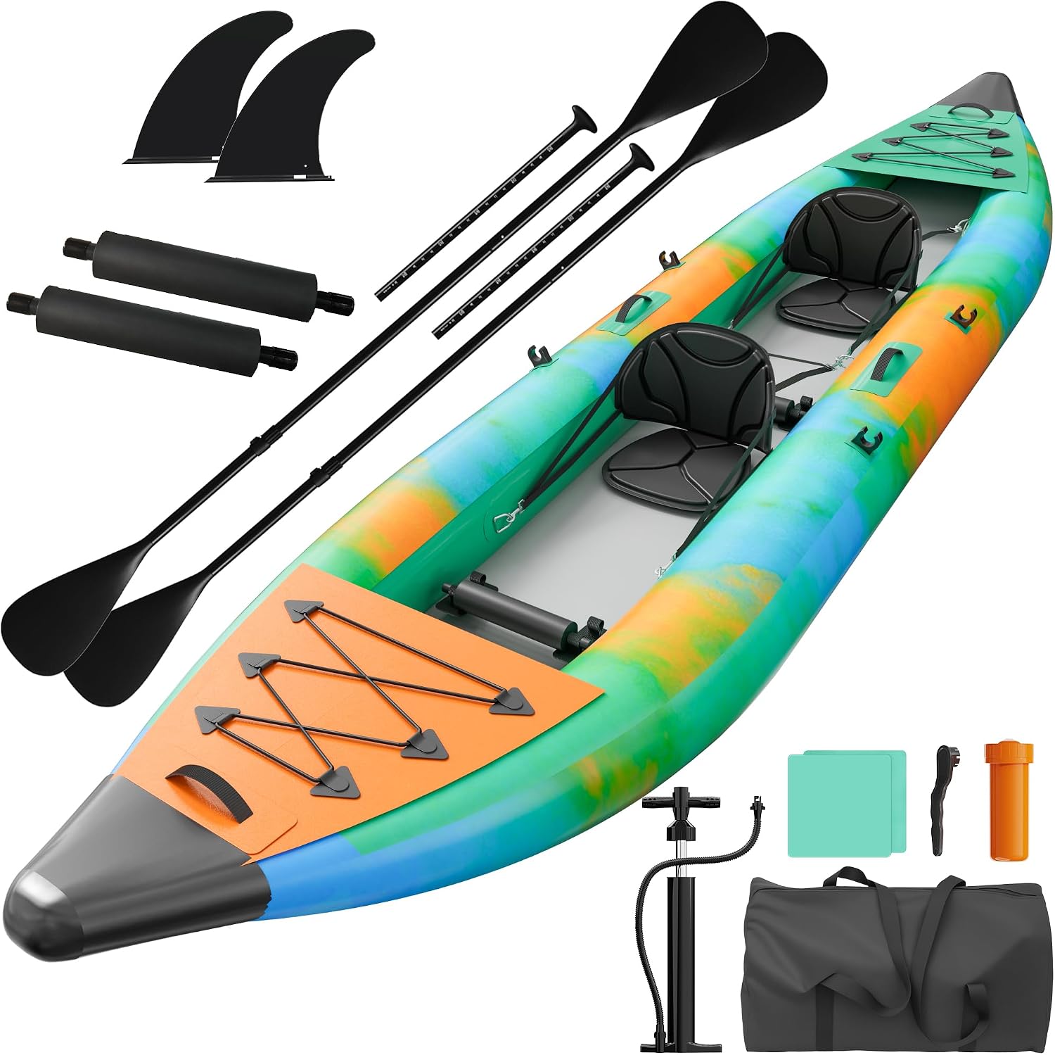 PPOLB Inflatable Kayak 2-Person, 12.5 FT, 507 LBS Capacity, Drop-Stitch
